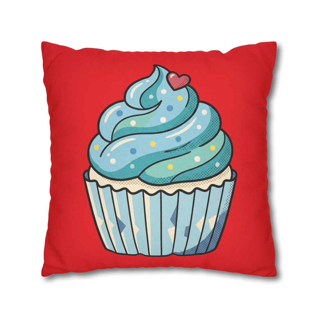 Cupcake Pillowcase - Cute Blue Frosting Decorative Throw Pillow Cover- Red