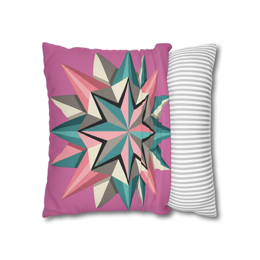 Pink Geometric Star Throw Pillowcase – Modern Kaleidoscope Accent