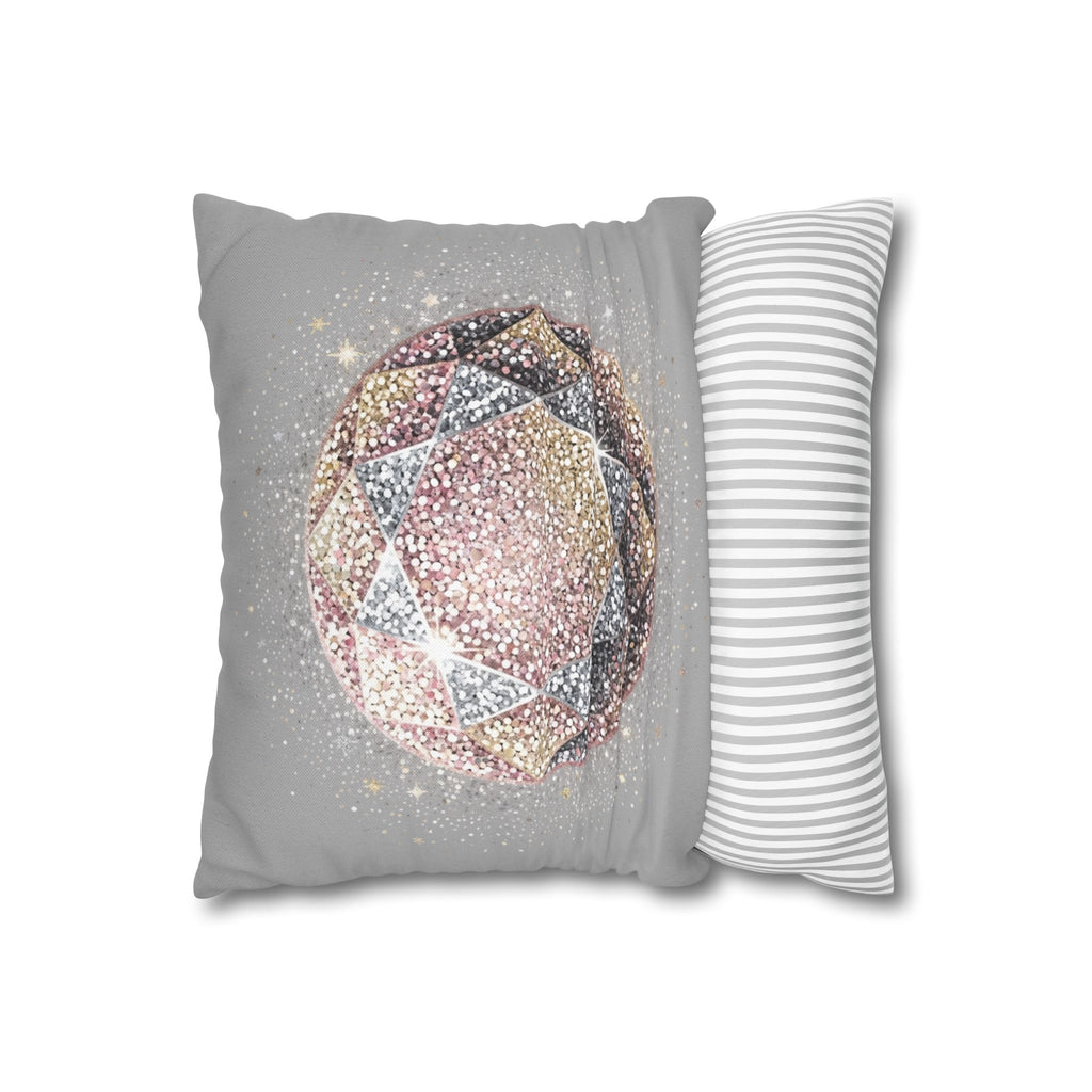 Glittery Light Grey Spun Polyester Square Pillowcase