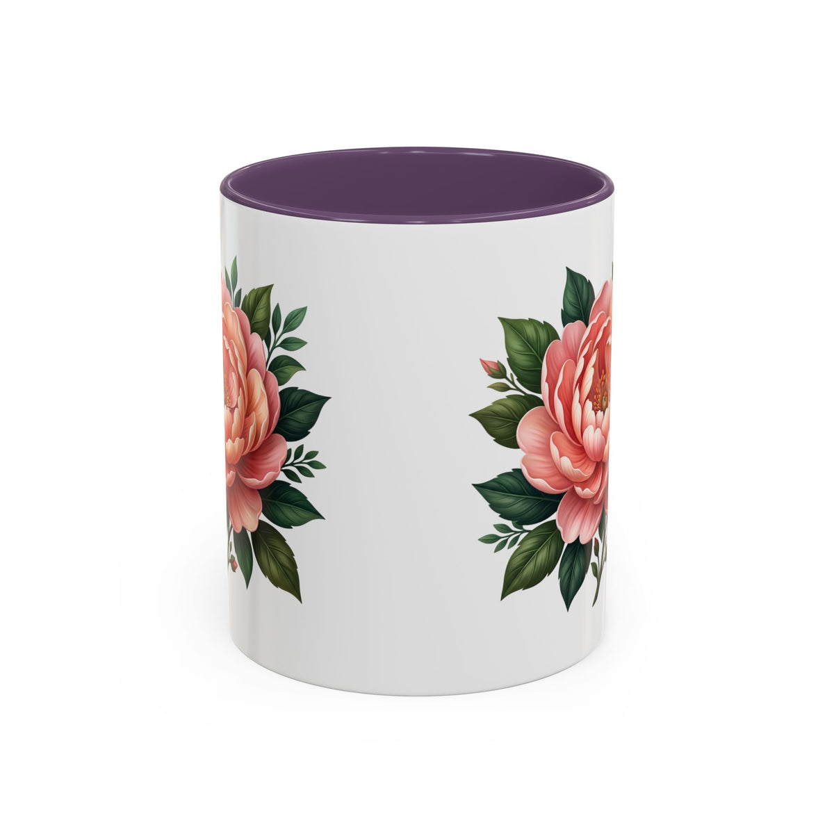 Floral Peony Accent Coffee Mug — Pink Rose Bloom Ceramic Cup