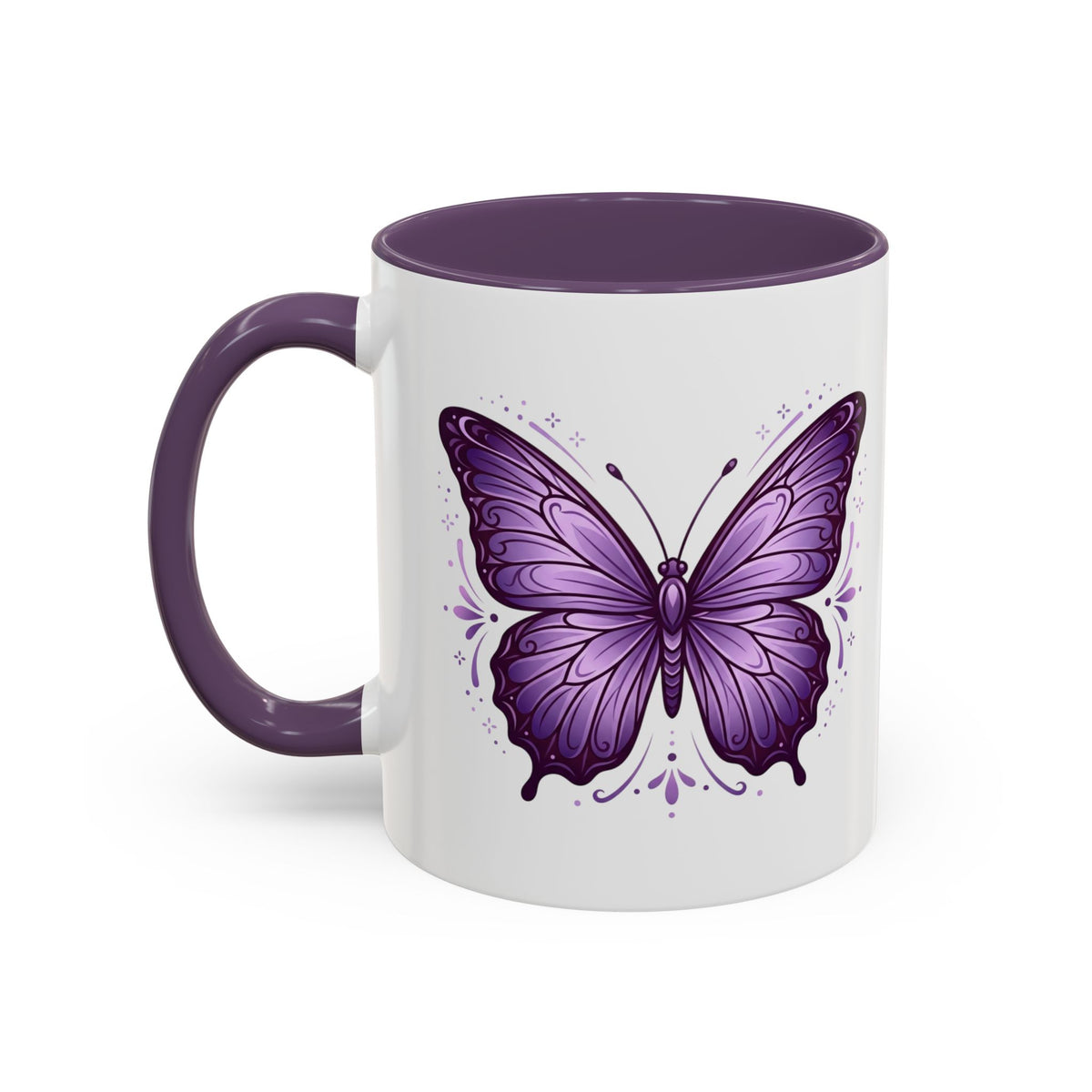 Purple Butterfly Accent Coffee Mug — 11oz & 15oz Decorative Tea Cup