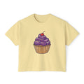 Cupcake Graphic Boxy Tee — Cute Purple Frosting Women's T-Shirt