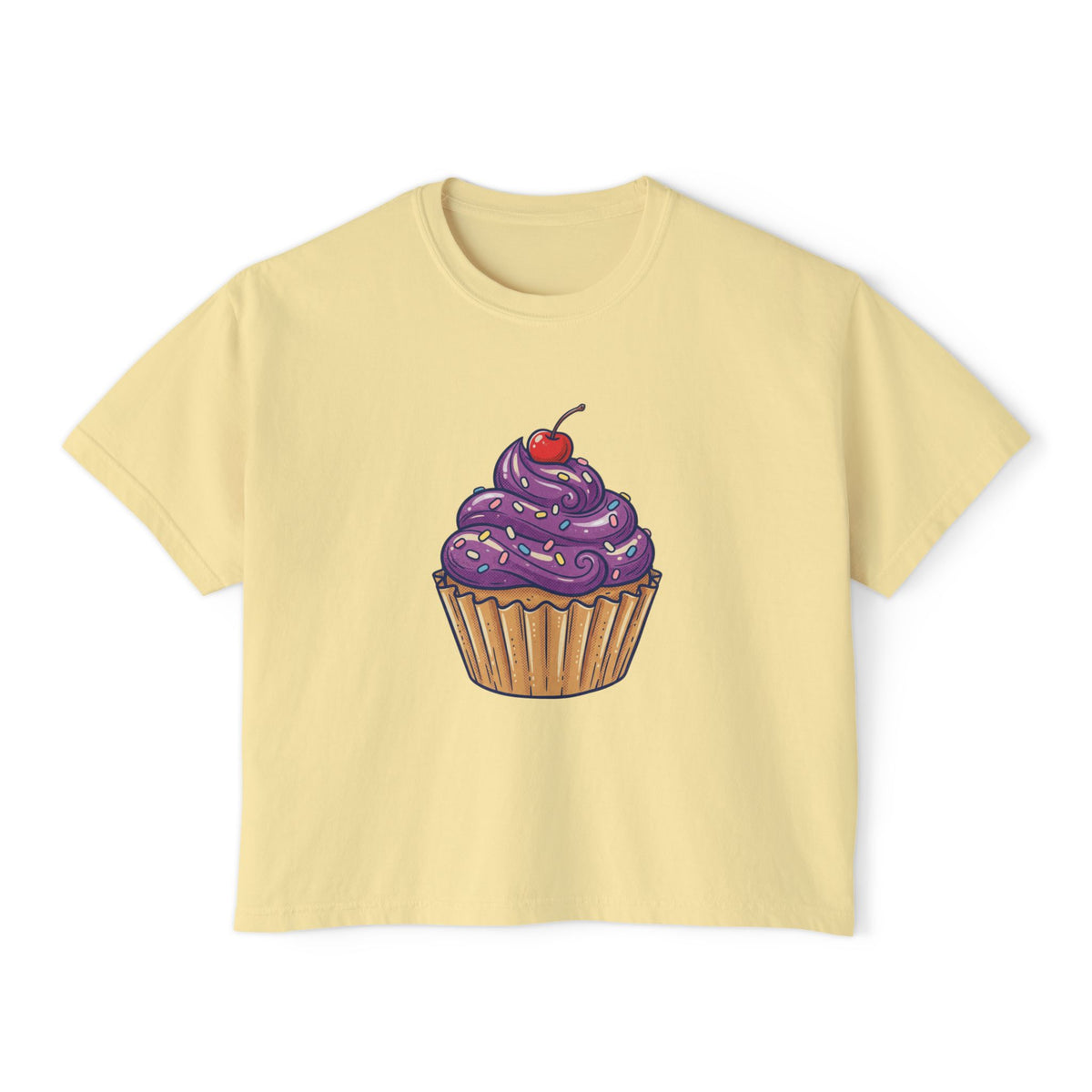 Cupcake Graphic Boxy Tee — Cute Purple Frosting Women's T-Shirt