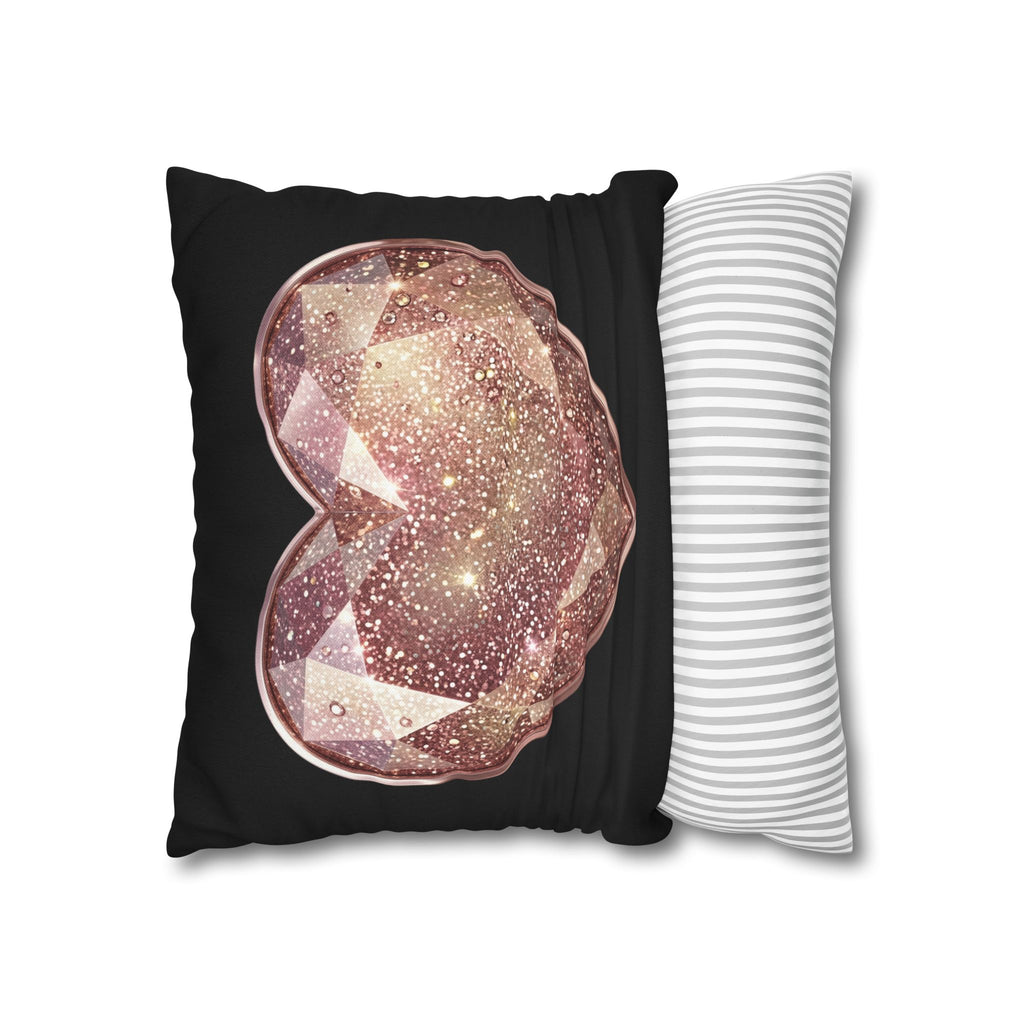 Glitter Rose Gold Crystal Heart Pillowcase- Black