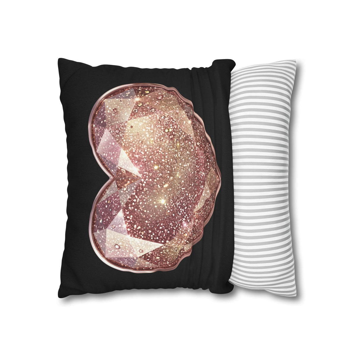 Glitter Rose Gold Crystal Heart Pillowcase- Black