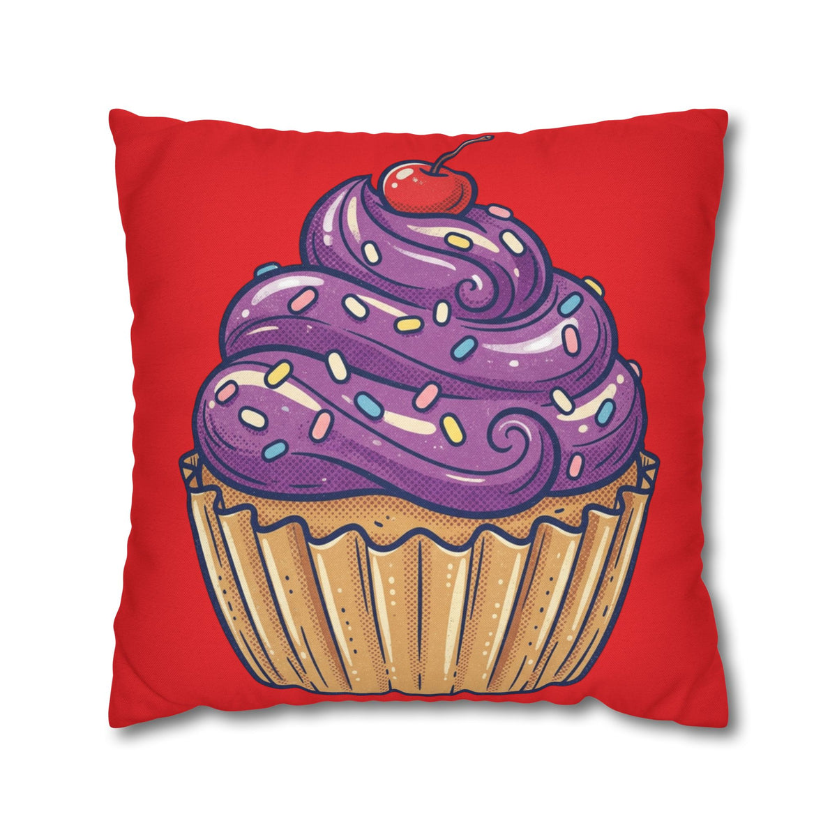 Cupcake Art Pillowcase — Purple Frosting Dessert Throw Pillow Cover- Red