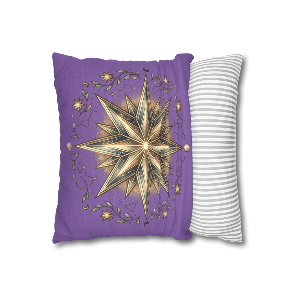 Star Print Light Purple Spun Polyester Square Pillowcase