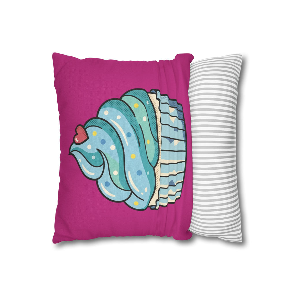 Cupcake Throw Pillow — Cute Blue Frosting Decorative Pillowcase- Magenta