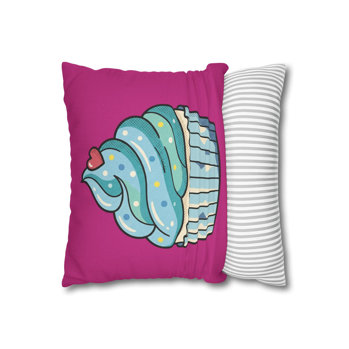 Cupcake Throw Pillow — Cute Blue Frosting Decorative Pillowcase- Magenta