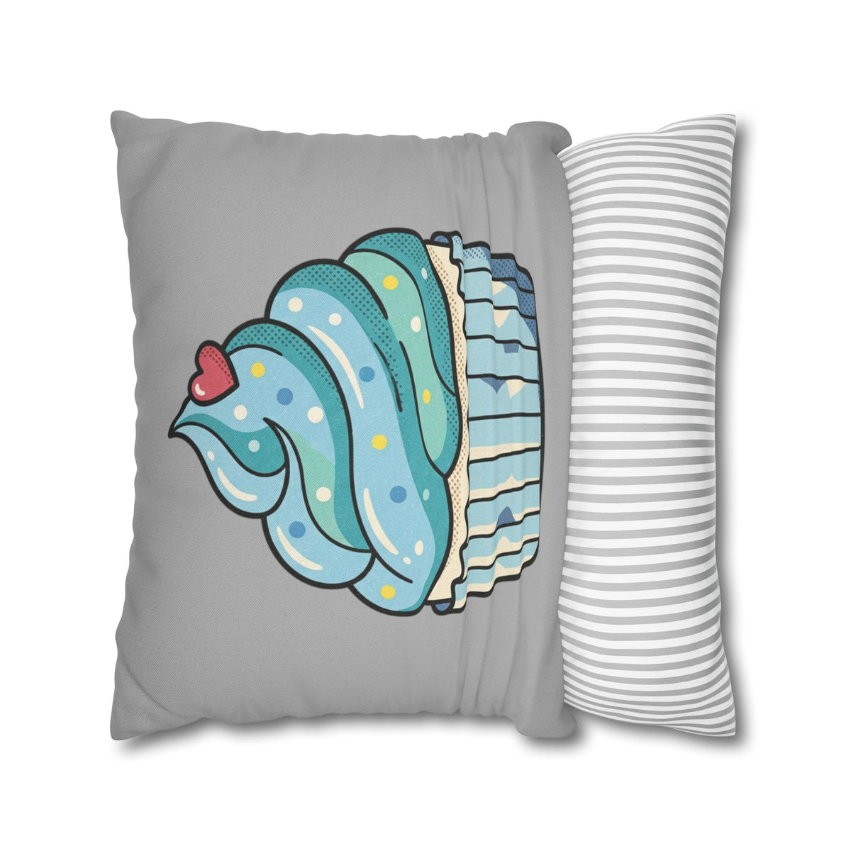 Cupcake Pillowcase — Cute Blue Dessert Decorative Throw Pillow- Light Grey
