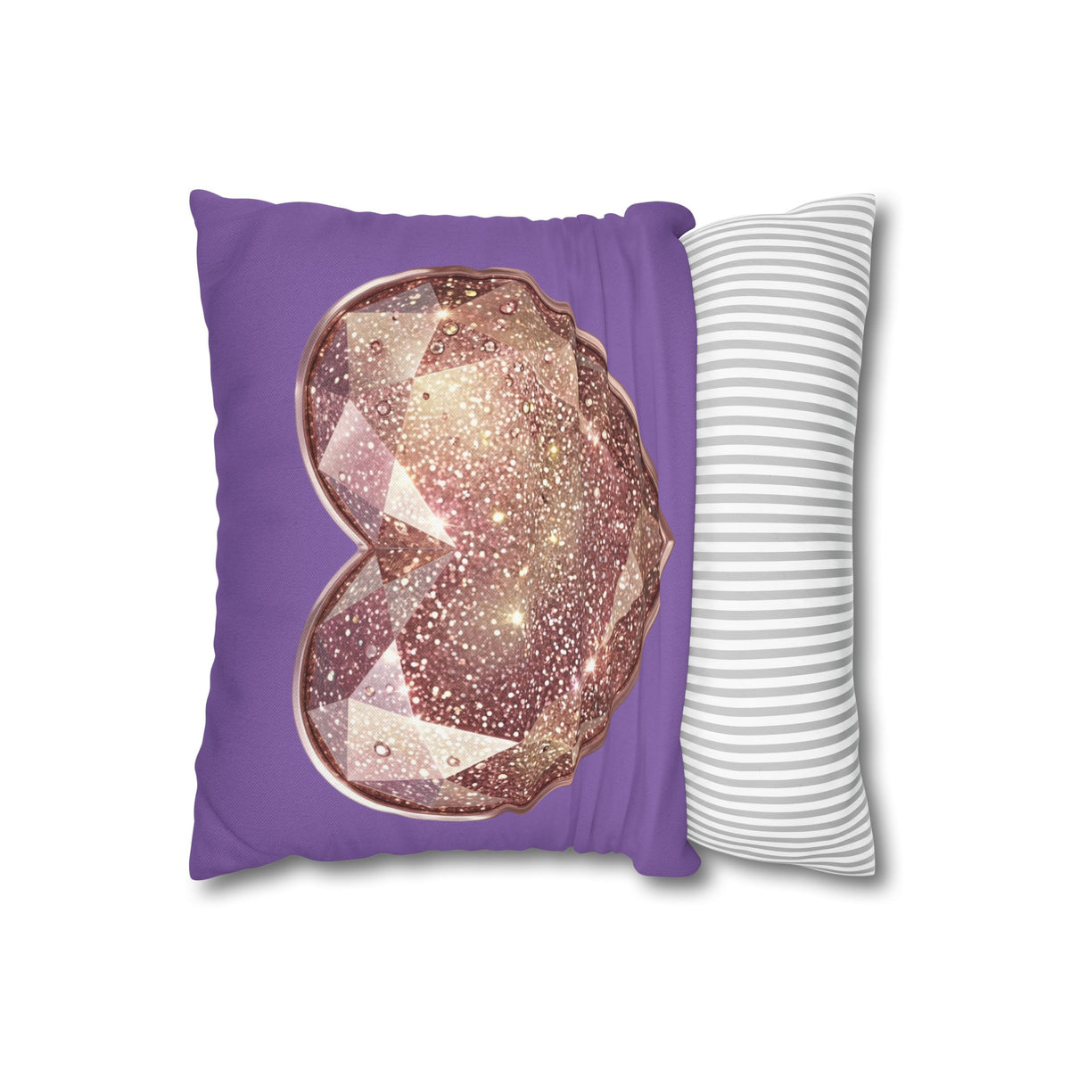 Glitter Gem Heart Pillowcase — Purple Decorative Throw Pillow Cover- Light Purple