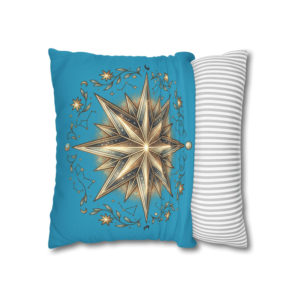 Star Print Turquoise Spun Polyester Square Pillowcase