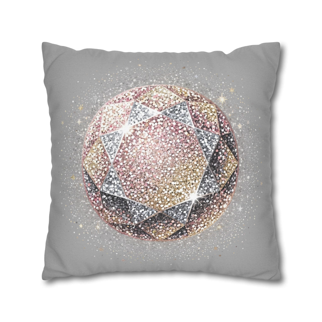 Glittery Light Grey Spun Polyester Square Pillowcase