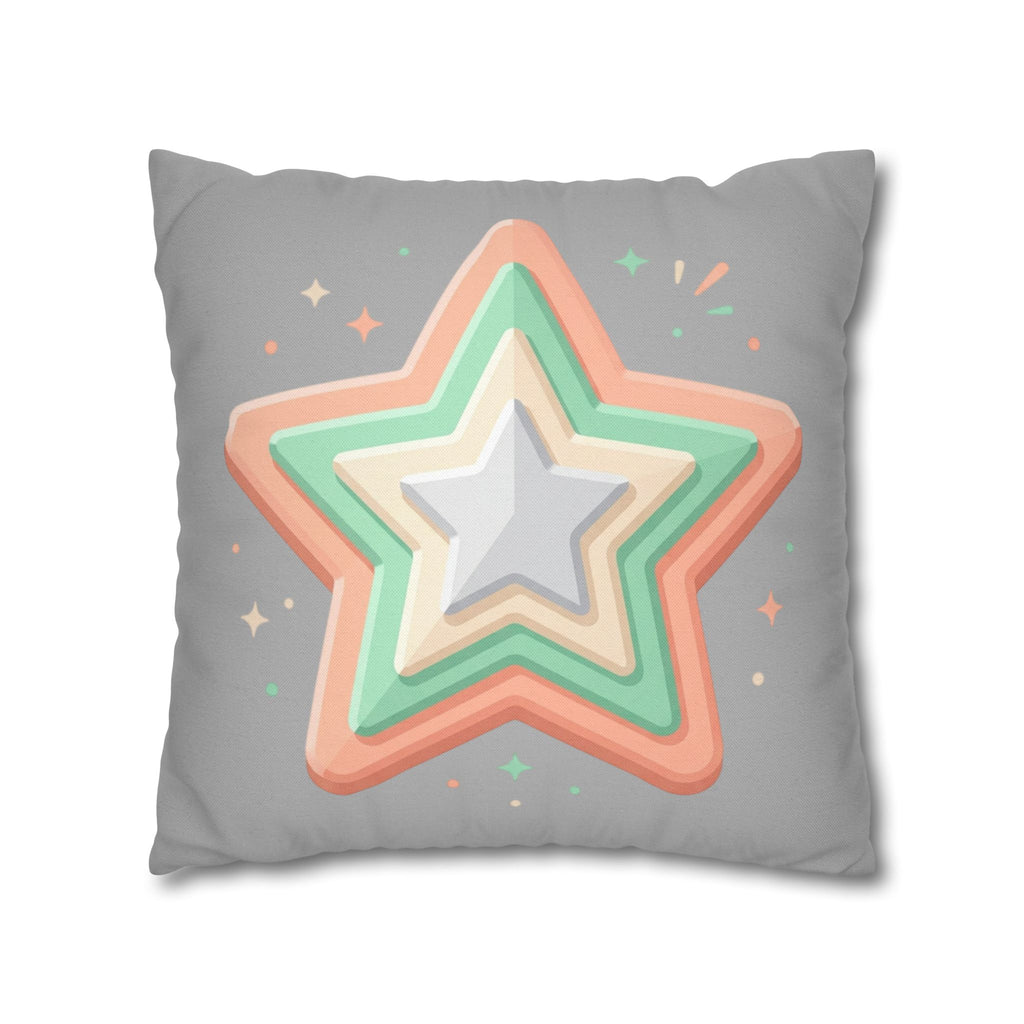 Star Shape Grey Spun Polyester Square Pillowcase