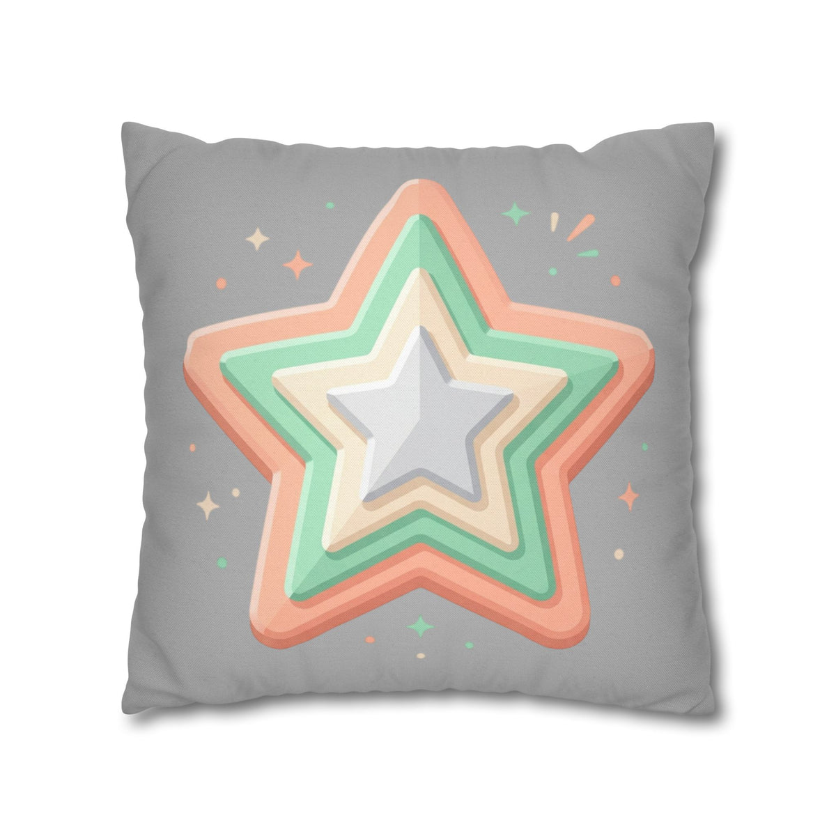Star Shape Grey Spun Polyester Square Pillowcase
