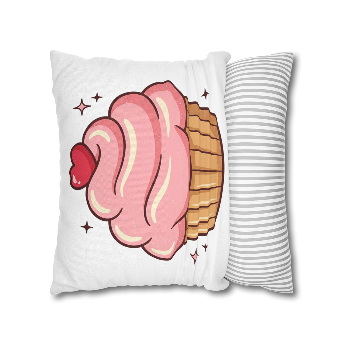 Pink Cupcake Spun Polyester Square Pillowcase- White