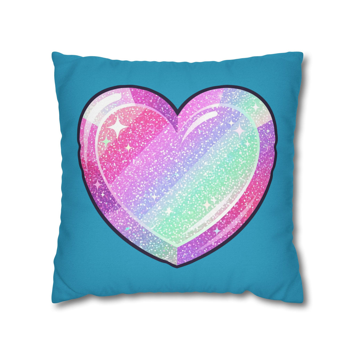 Pastel Glitter Heart Pillowcase Spun Polyester Square Pillowcase- Turquoise
