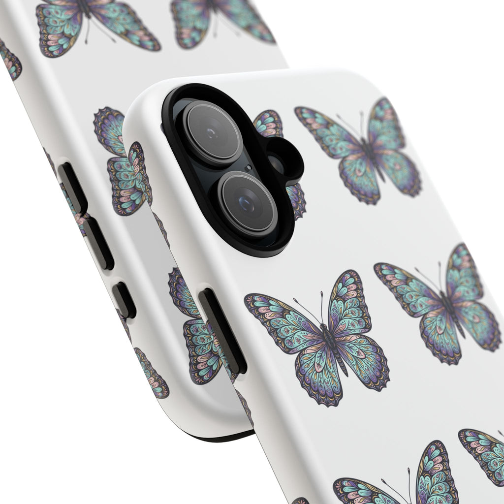 Butterfly Pattern Tough Phone Case — Vintage Teal Floral Protective Cover