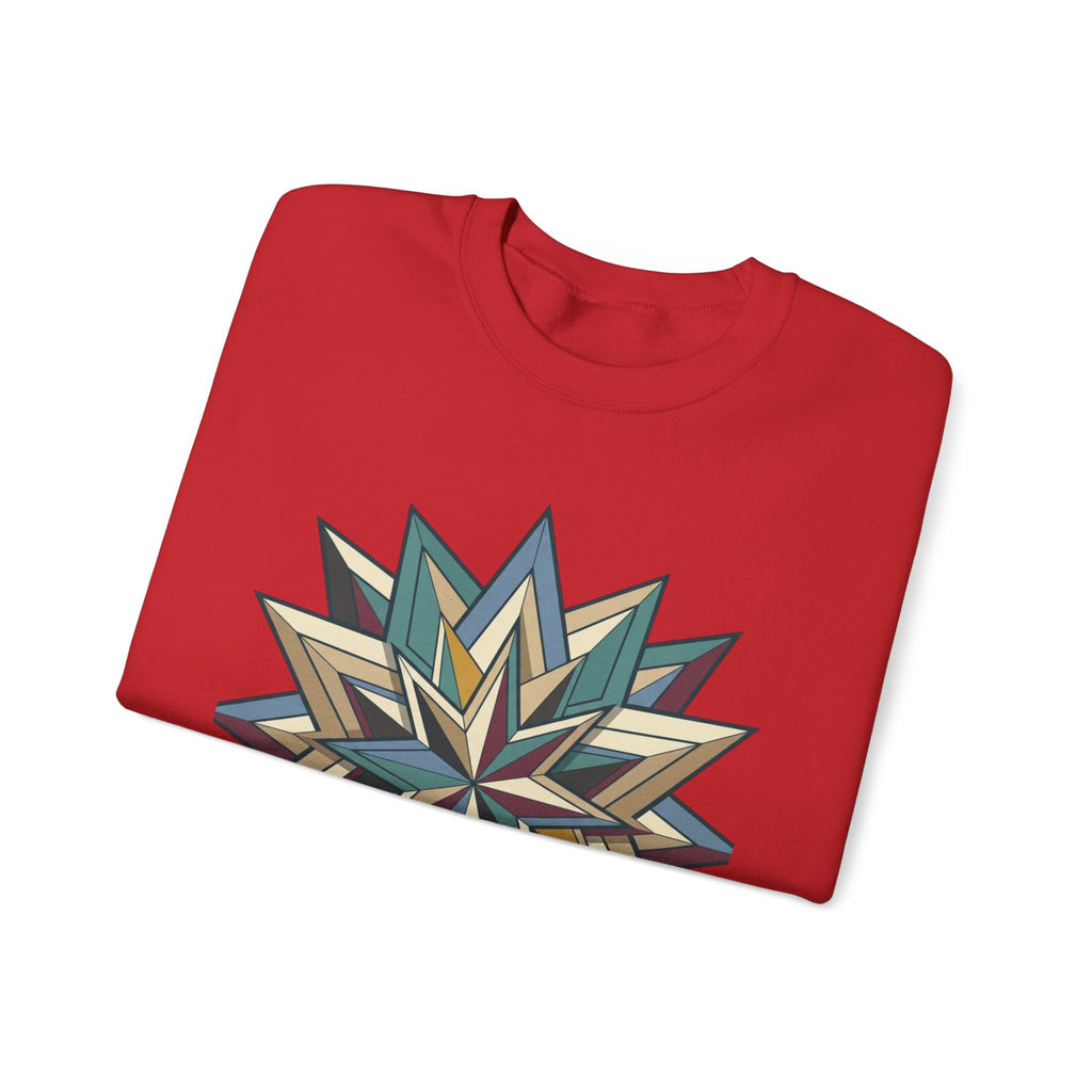 Crewneck Sweatshirt — Geometric Starburst Mandala Design