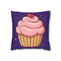 Pink Cupcake Spun Polyester Square Pillowcase- Dark Purple