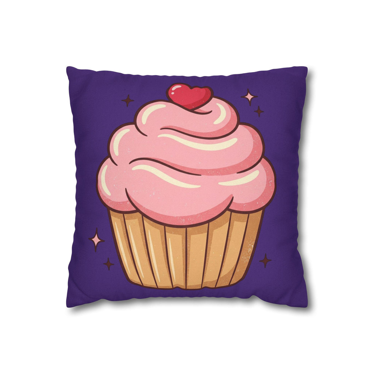 Pink Cupcake Spun Polyester Square Pillowcase- Dark Purple