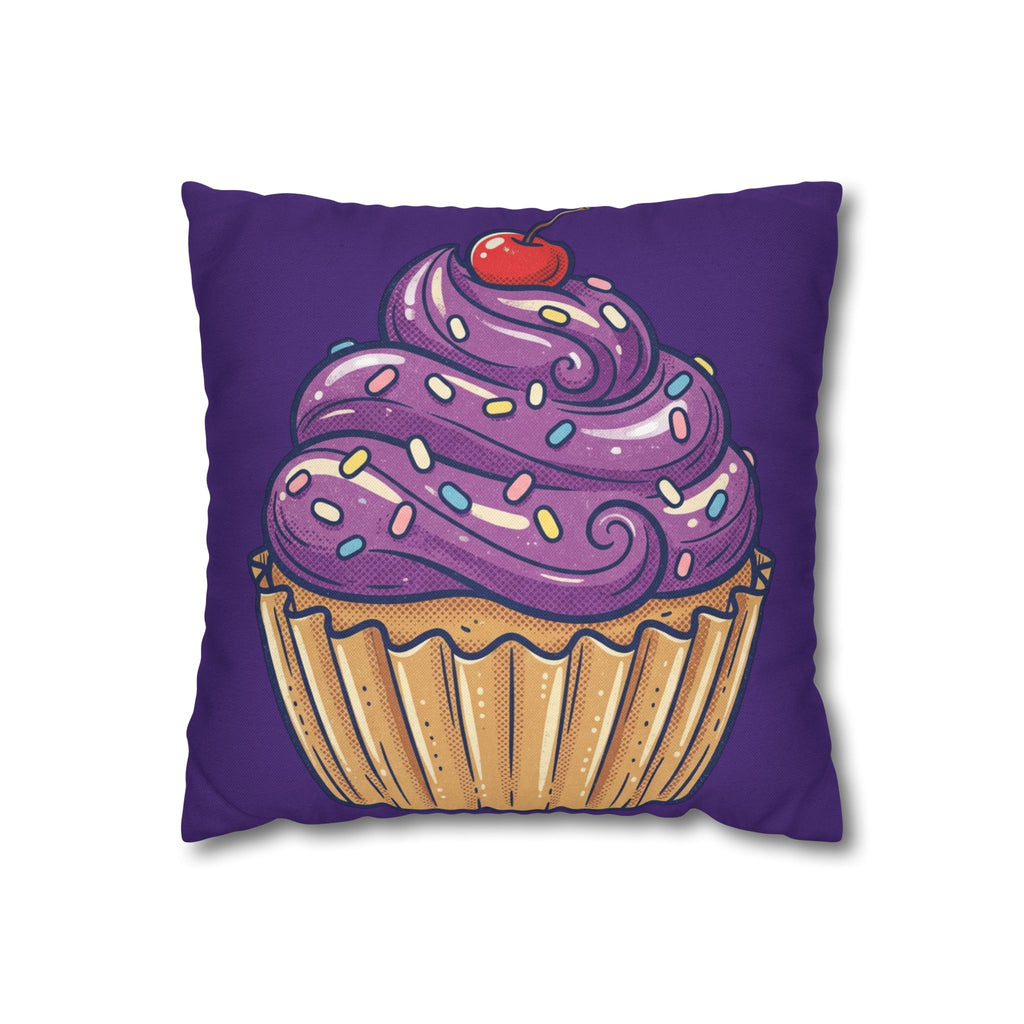 Purple Cupcake Decorative Pillowcase — Cute Dessert Throw Pillow Cover- Dark Purple