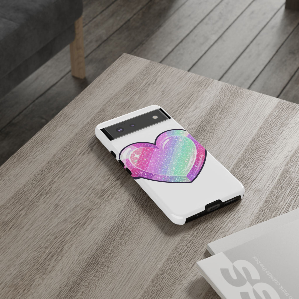 Pastel Glitter Heart Tough Phone Case — Cute Protective Phone Cover