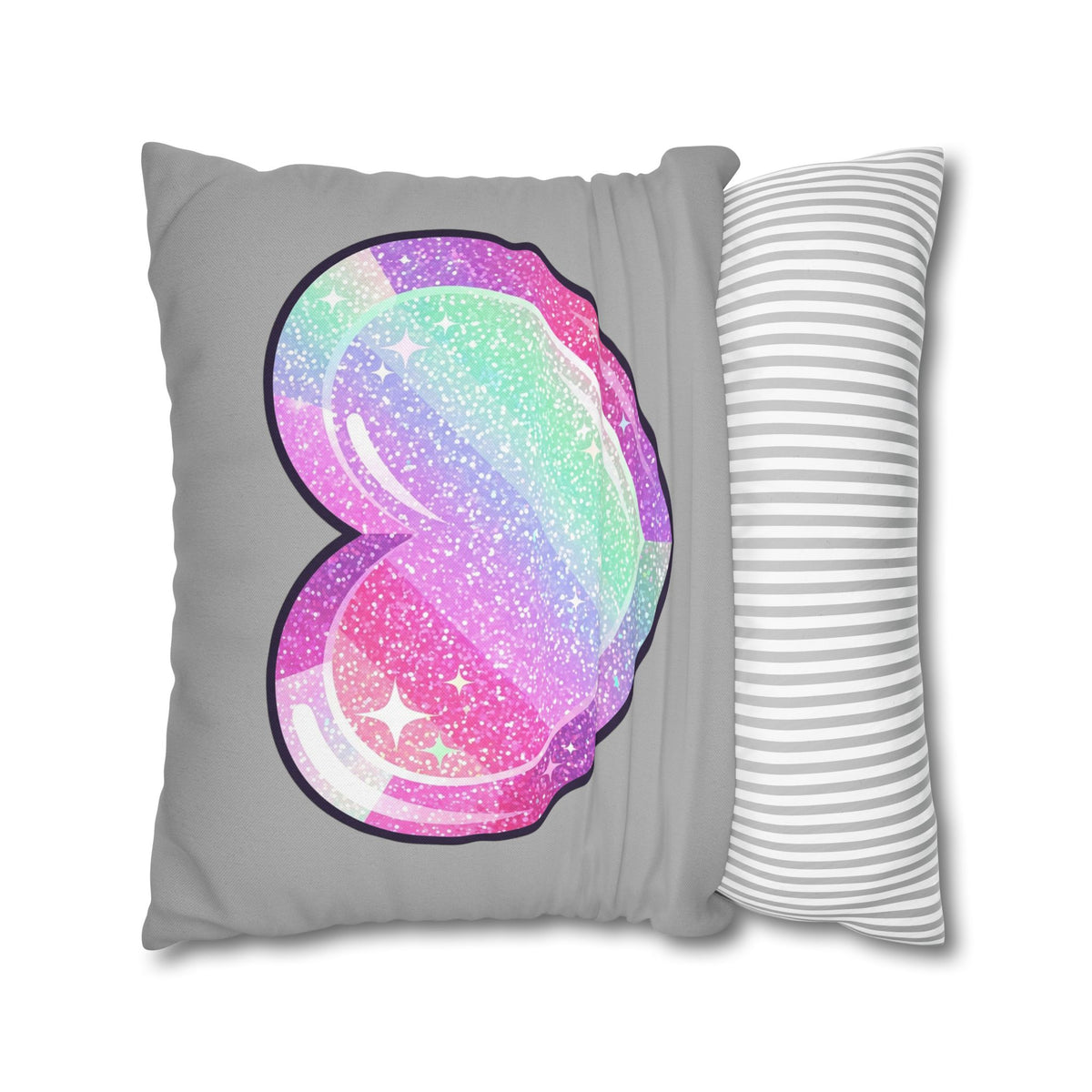 Pastel Glitter Heart Pillowcase Spun Polyester Square Pillowcase- Light Grey