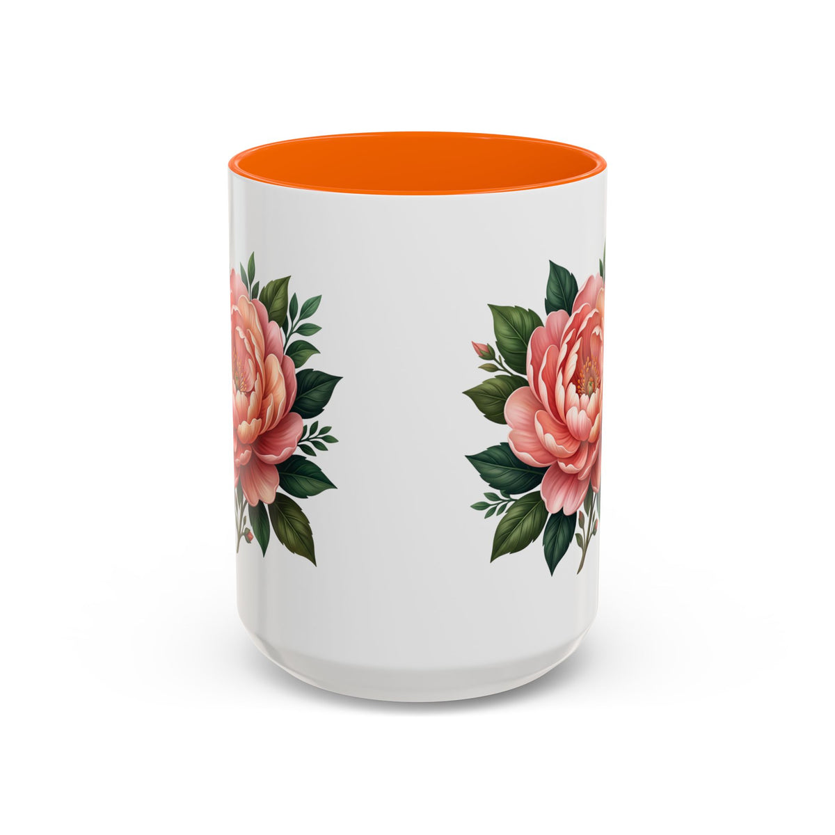 Floral Peony Accent Coffee Mug — Pink Rose Bloom Ceramic Cup