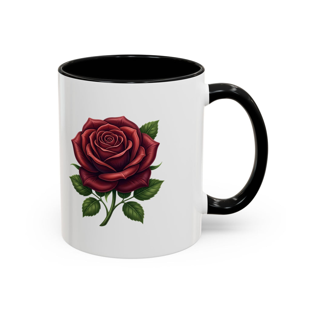 Red Rose Accent Coffee Mug — Floral Ceramic Coffee Cup (11/15oz)