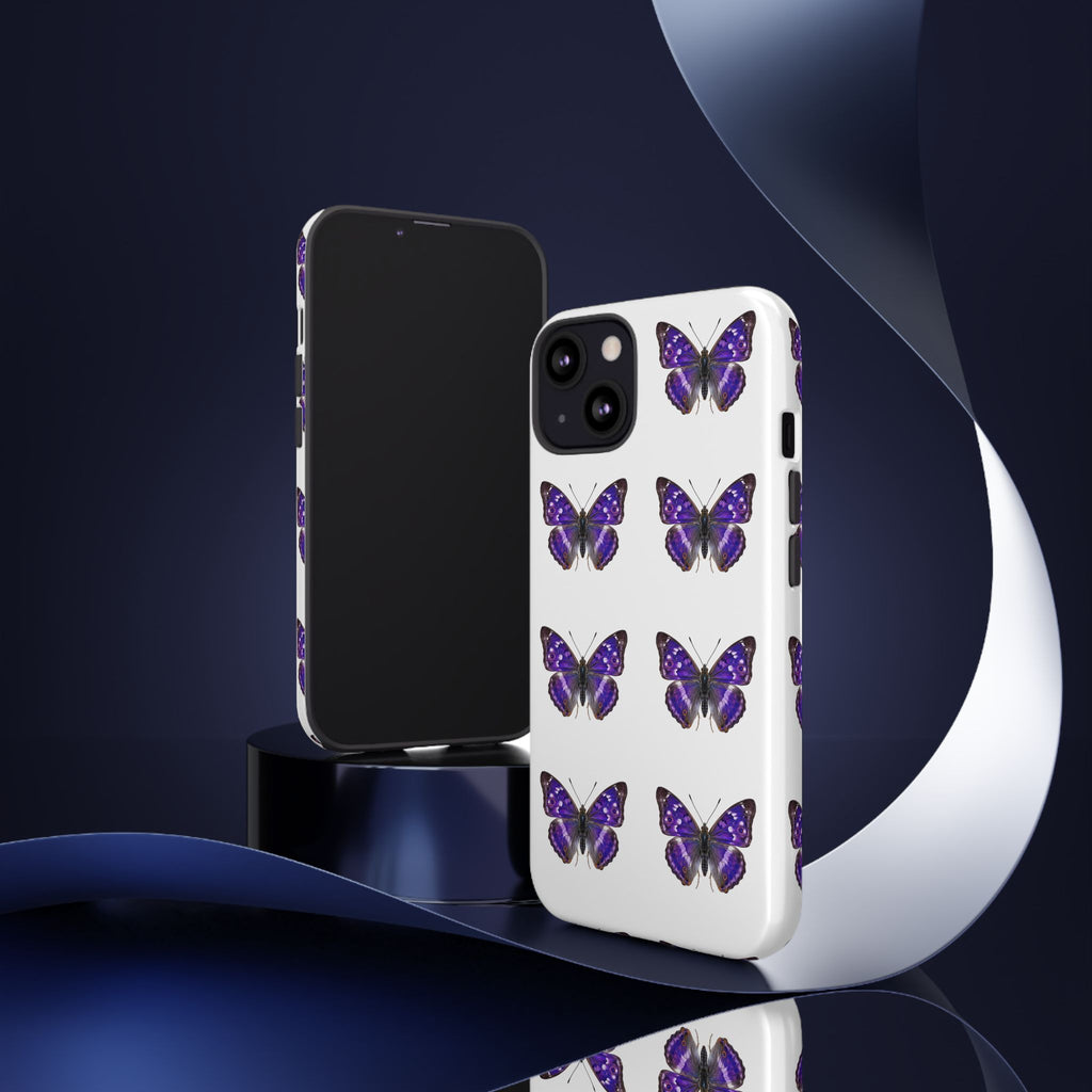 Purple Butterfly Tough Phone Case — Durable Protective iPhone Case with Repeating Butterfly Pattern