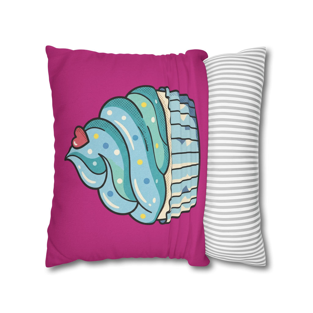 Cupcake Throw Pillow — Cute Blue Frosting Decorative Pillowcase- Magenta