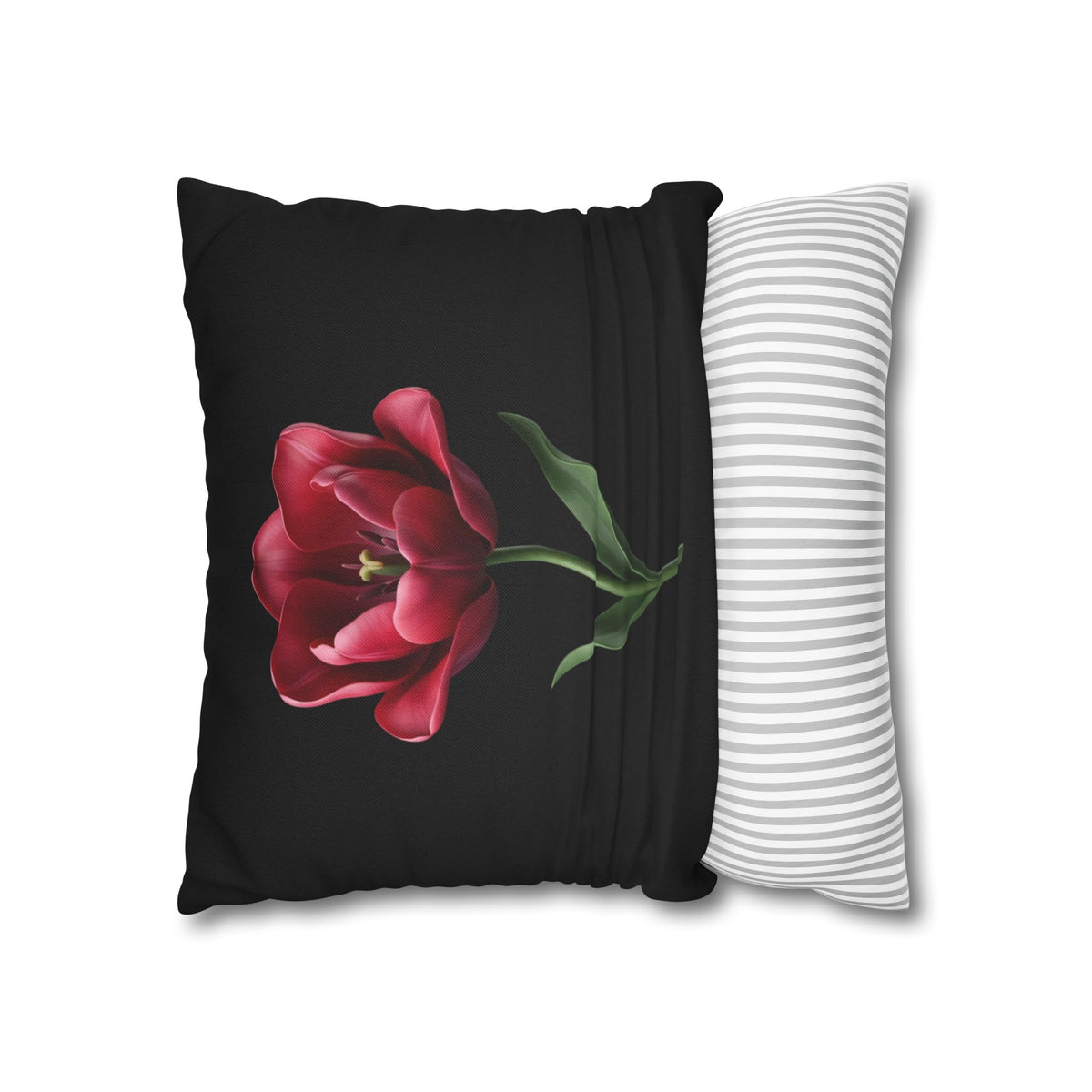 Red Tulip Botanical Throw Pillowcase — Floral Square Cushion Cover