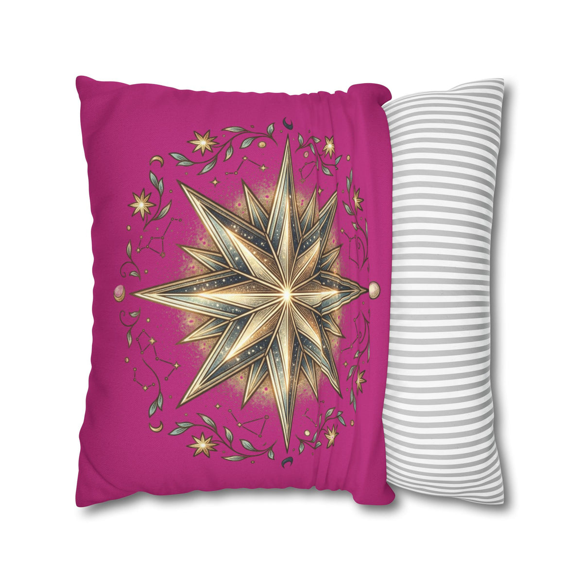 Star Print Magenta Spun Polyester Square Pillowcase
