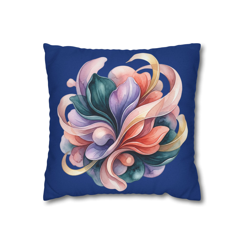 Floral Swirl Decorative Pillowcase — Vibrant Abstract Blossom on Navy