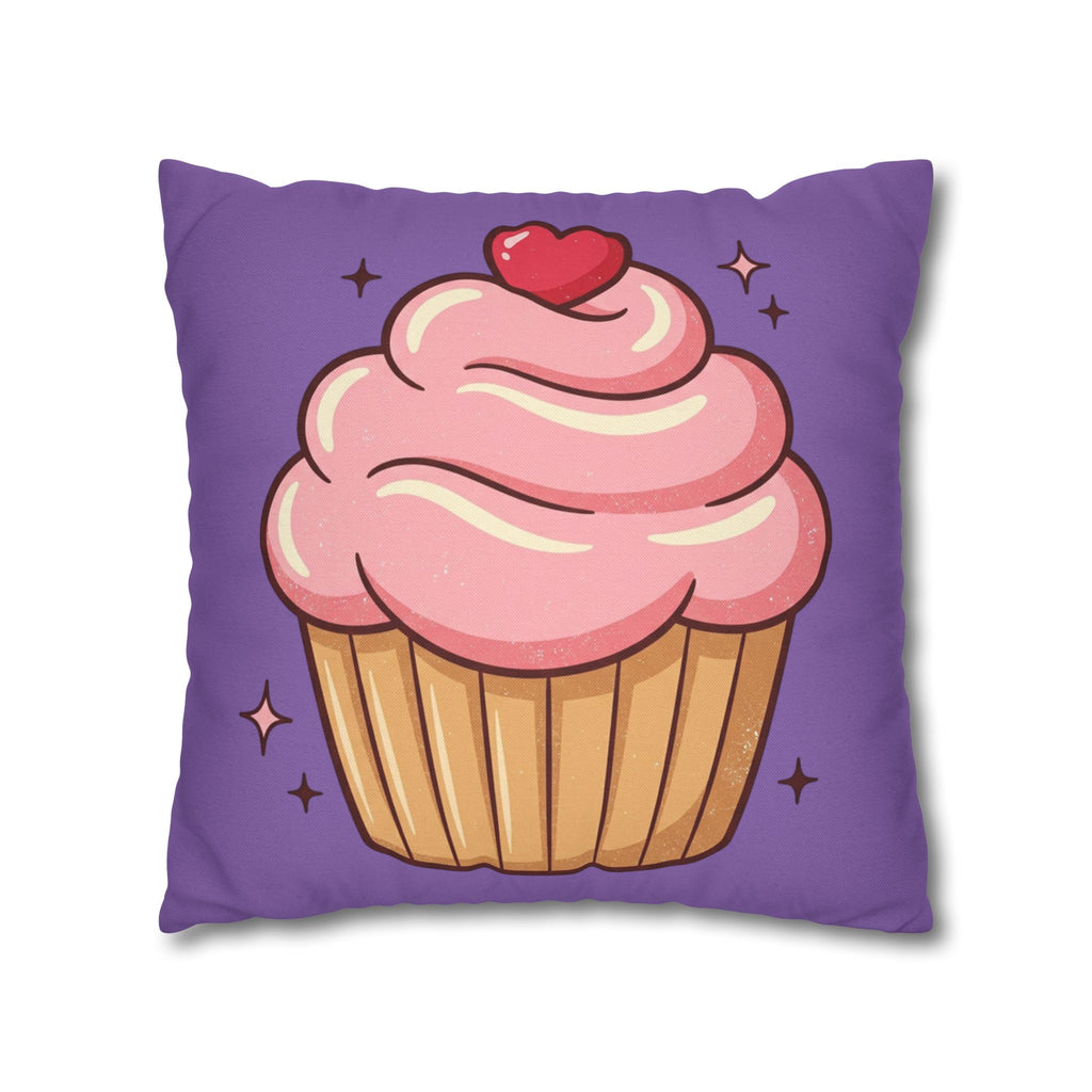 Pink Cupcake Spun Polyester Square Pillowcase- Light Purple