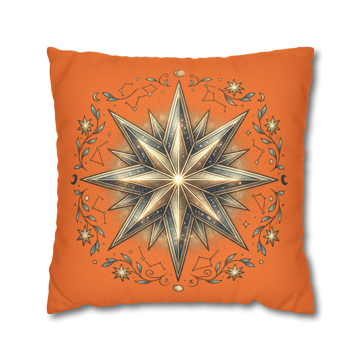 Star Print Orange Spun Polyester Square Pillowcase