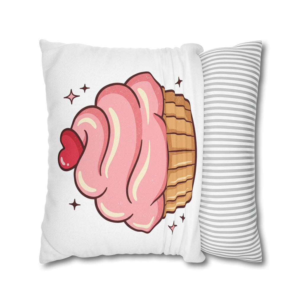 Pink Cupcake Spun Polyester Square Pillowcase- White