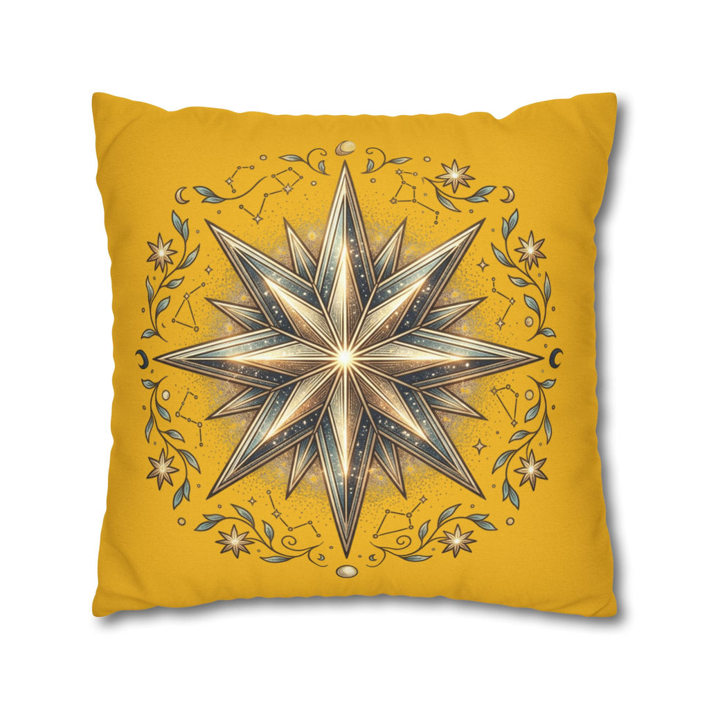 Star Print Yellow Spun Polyester Square Pillowcase