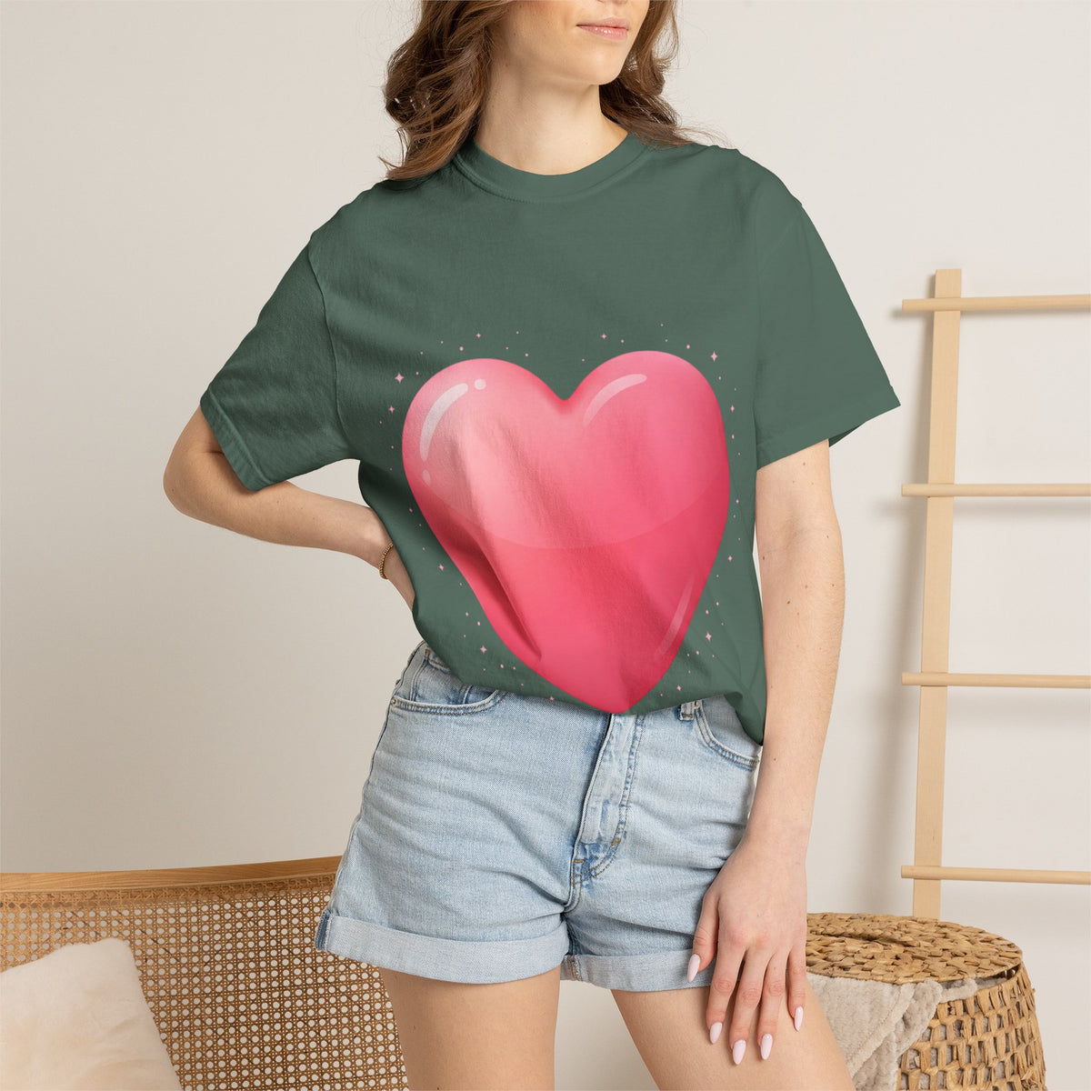 Pink Heart Unisex Garment-Dyed T-shirt
