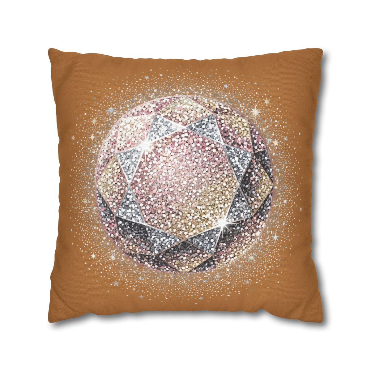 Glittery Light Brown Spun Polyester Square Pillowcase