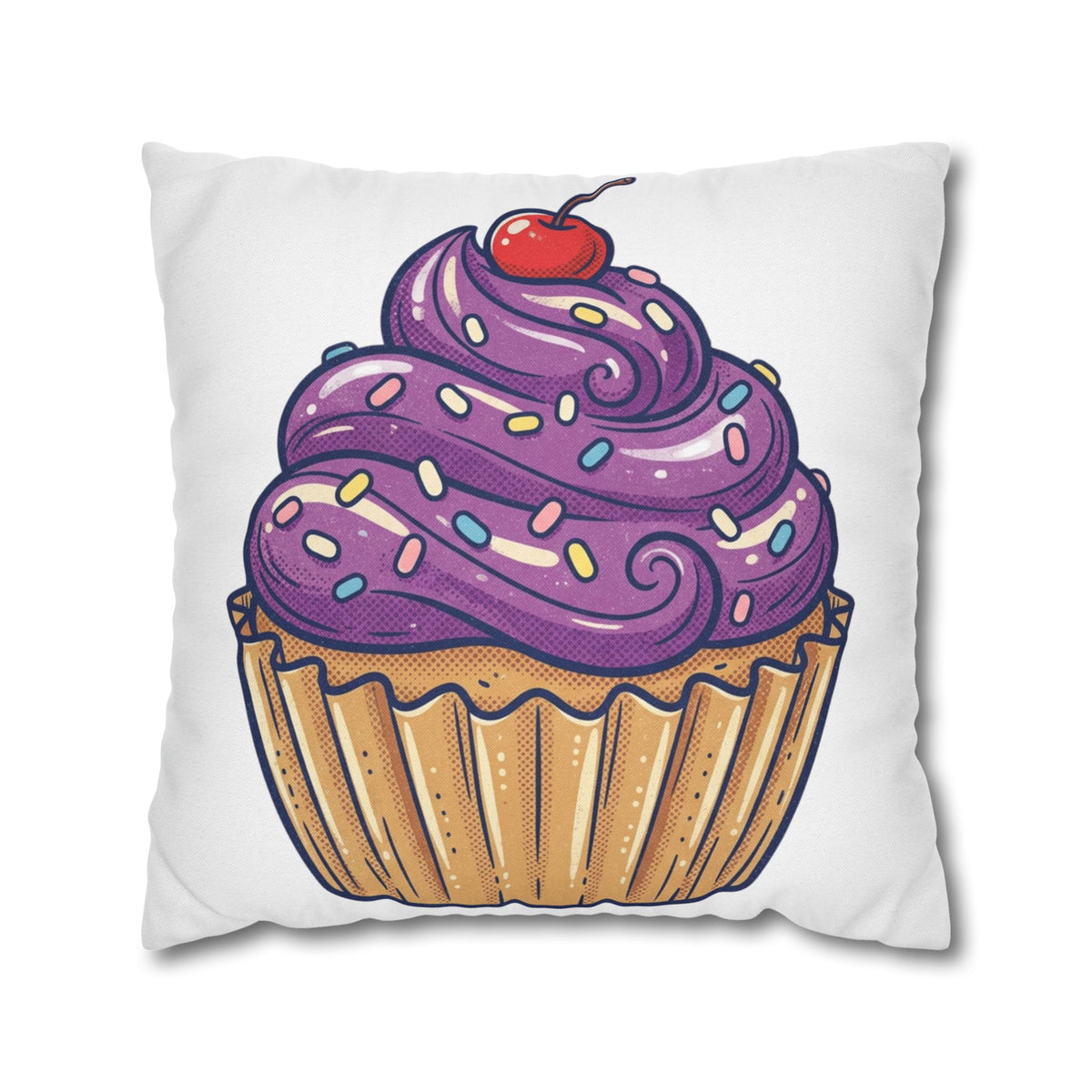 Cupcake Pillowcase — Cute Purple Frosting Decorative Throw Pillow Cover- White