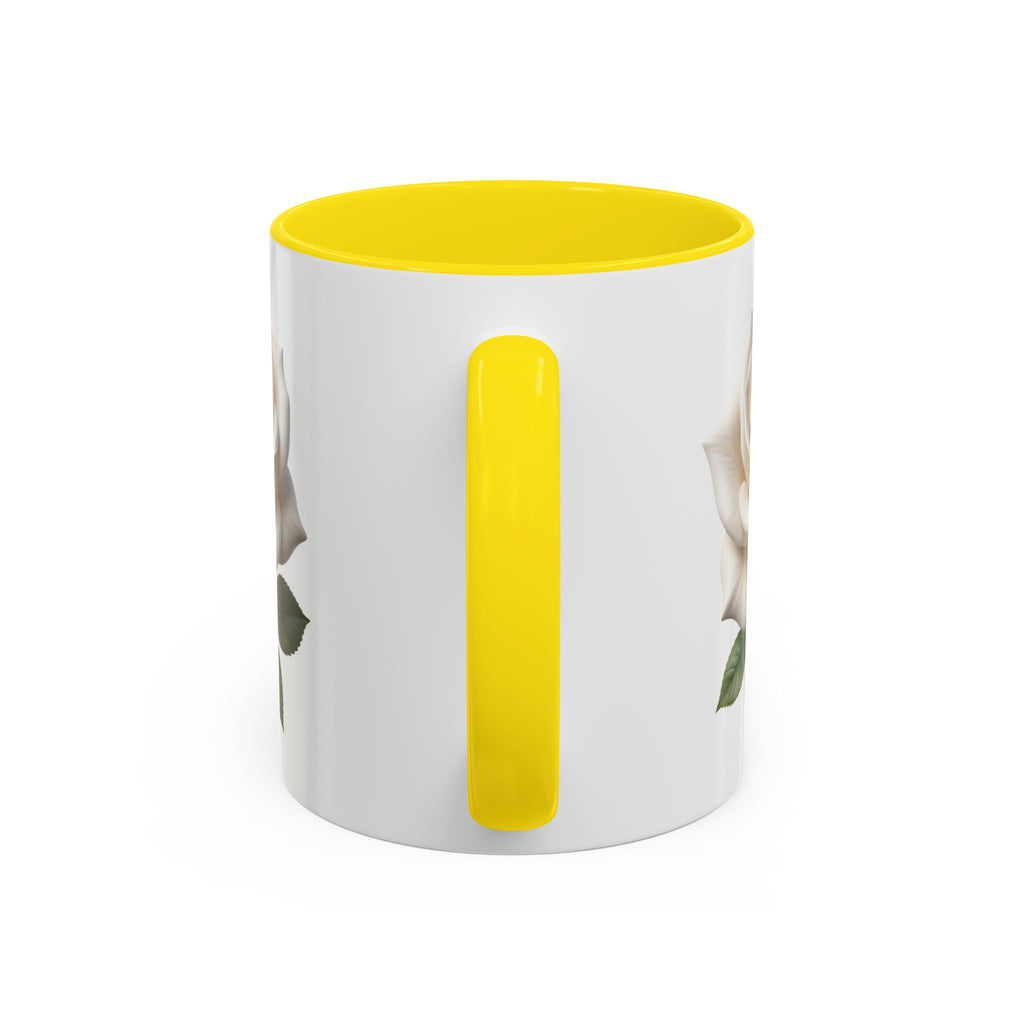 White Rose Accent Coffee Mug — Elegant Floral 11/15oz Ceramic