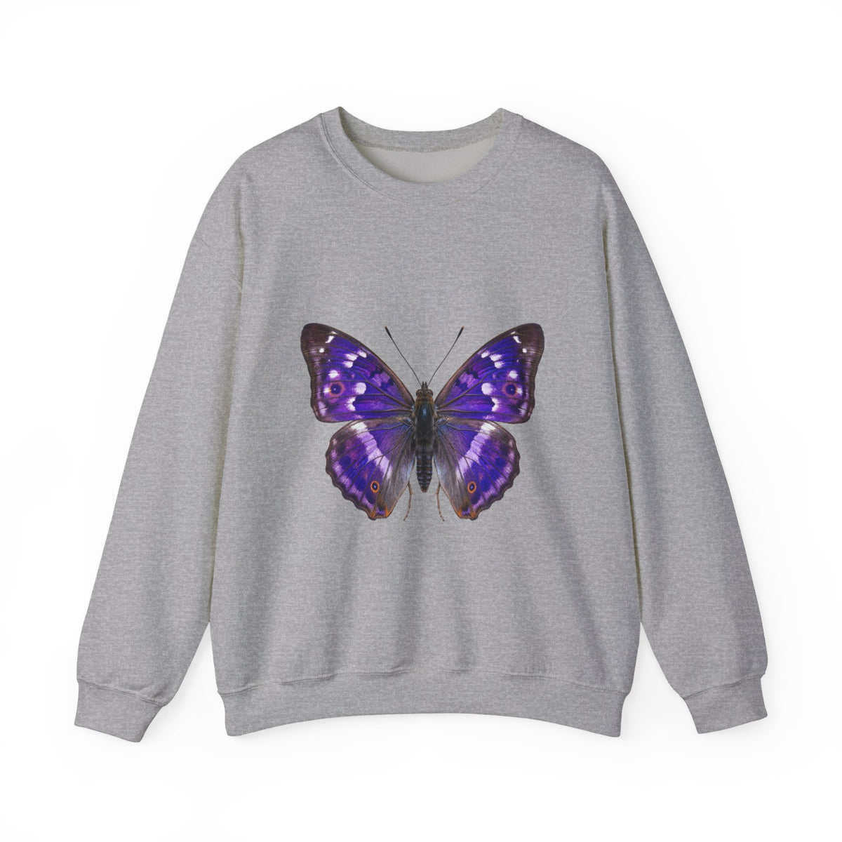 Purple Butterfly Crewneck Sweatshirt — Vibrant Nature Graphic Pullover