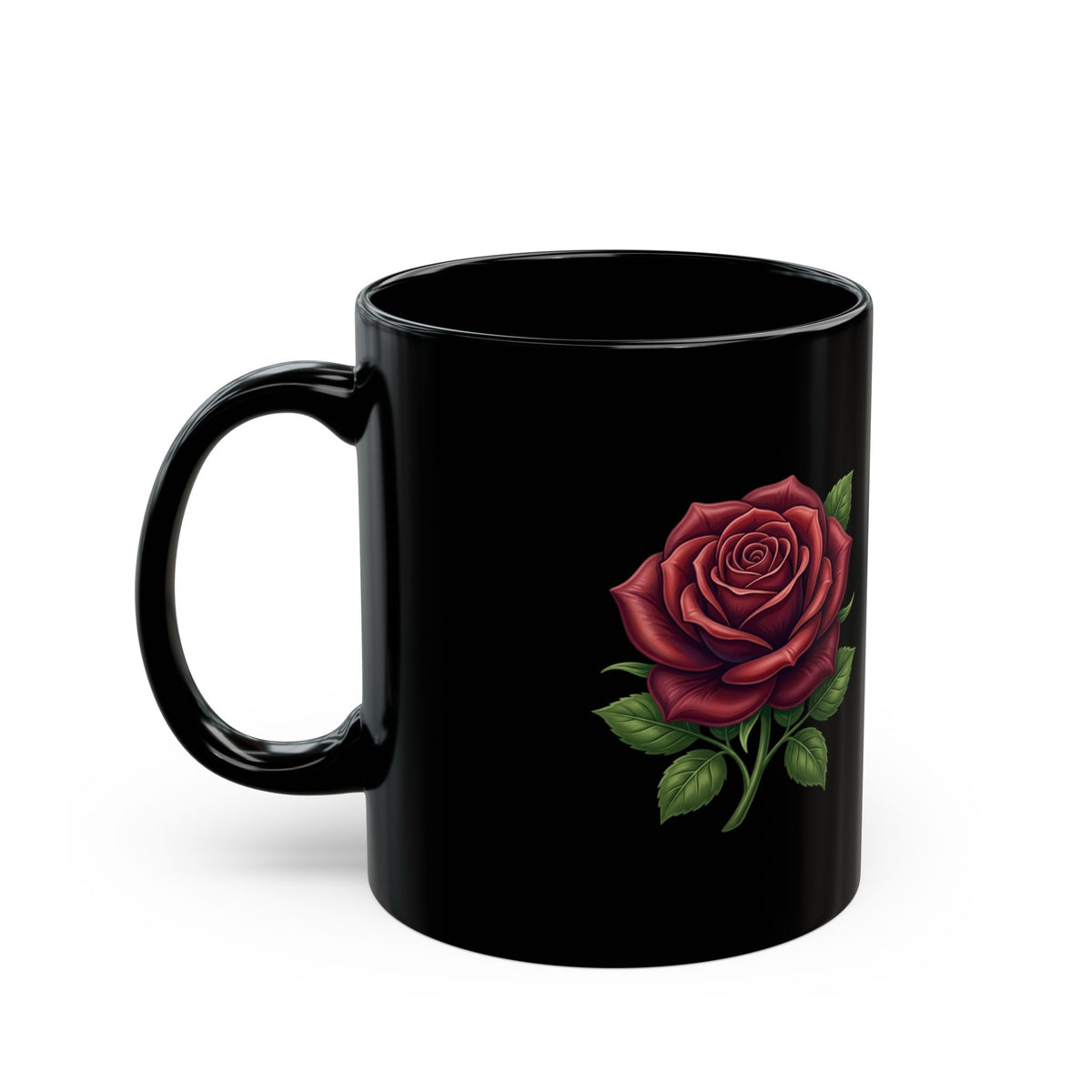 Black Rose Mug — Elegant Red Rose Ceramic Coffee Cup (11oz & 15oz)