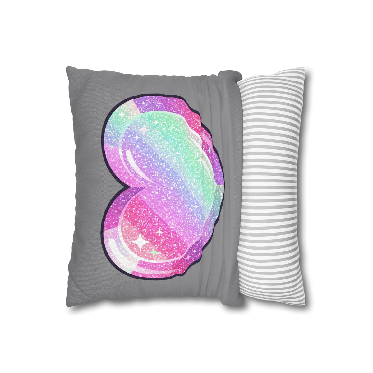 Pastel Glitter Heart Pillowcase Spun Polyester Square Pillowcase- Grey