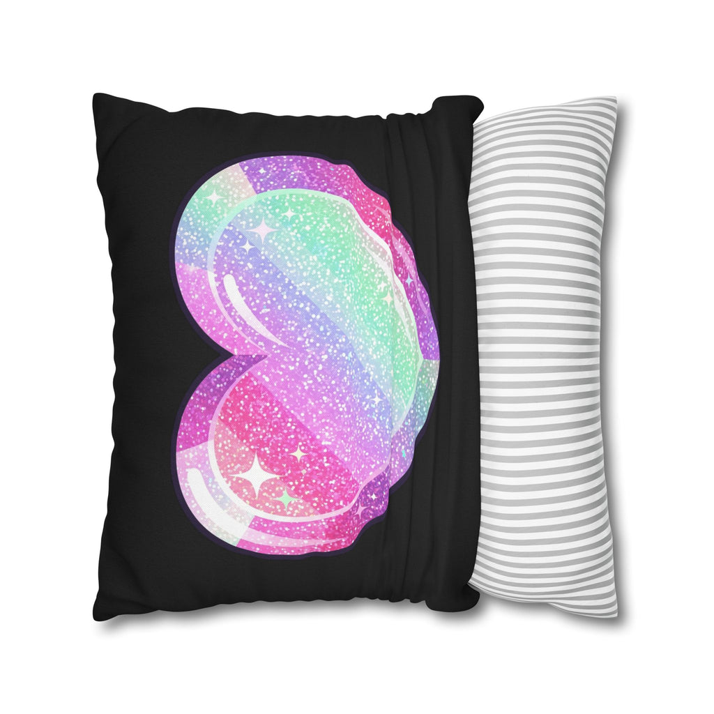 Pastel Glitter Heart Pillowcase Spun Polyester Square Pillowcase- Black