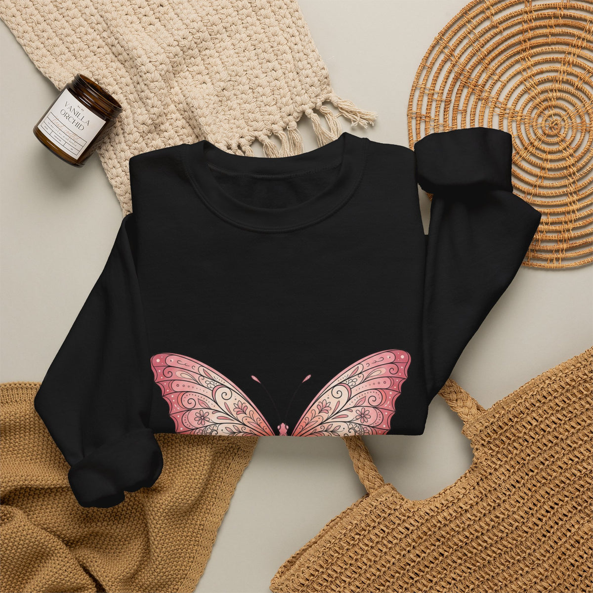 Pink Watercolor Butterfly Crewneck Sweatshirt