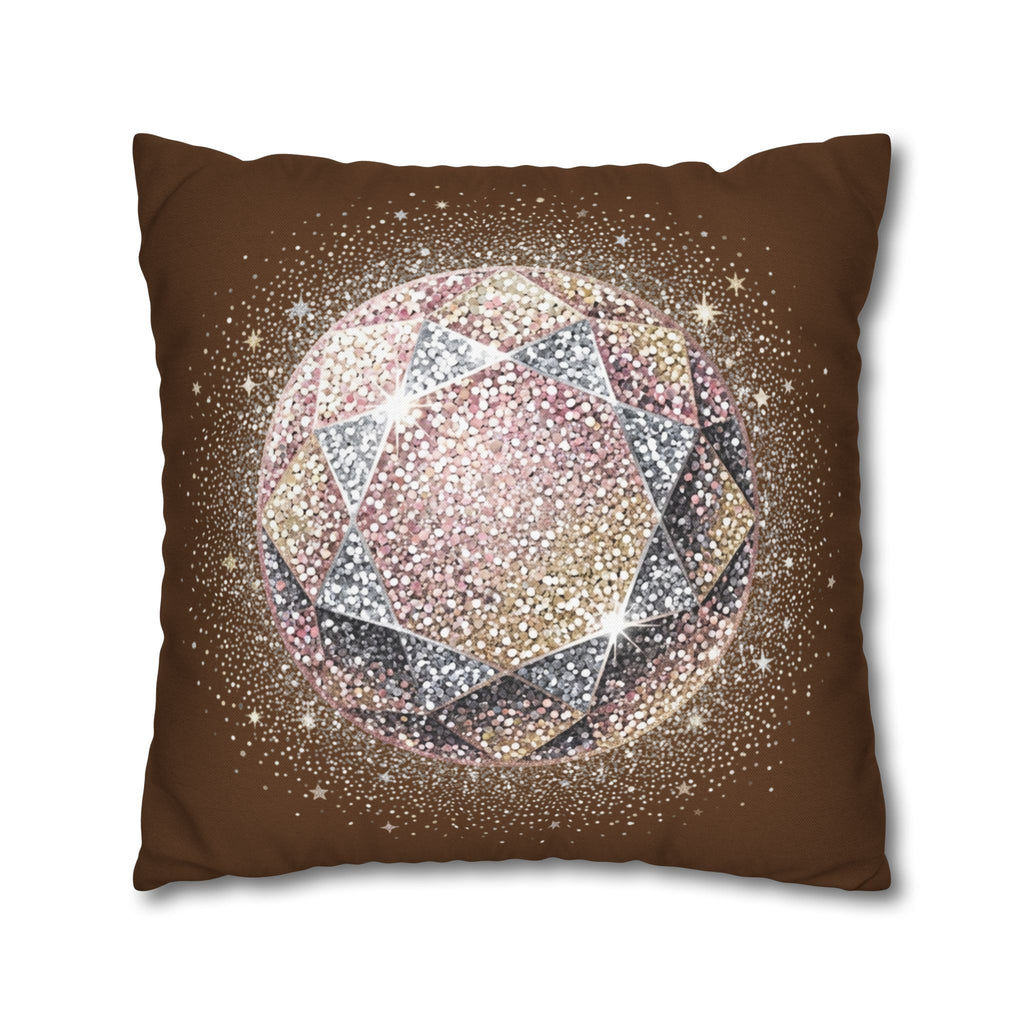 Glittery Brown Spun Polyester Square Pillowcase