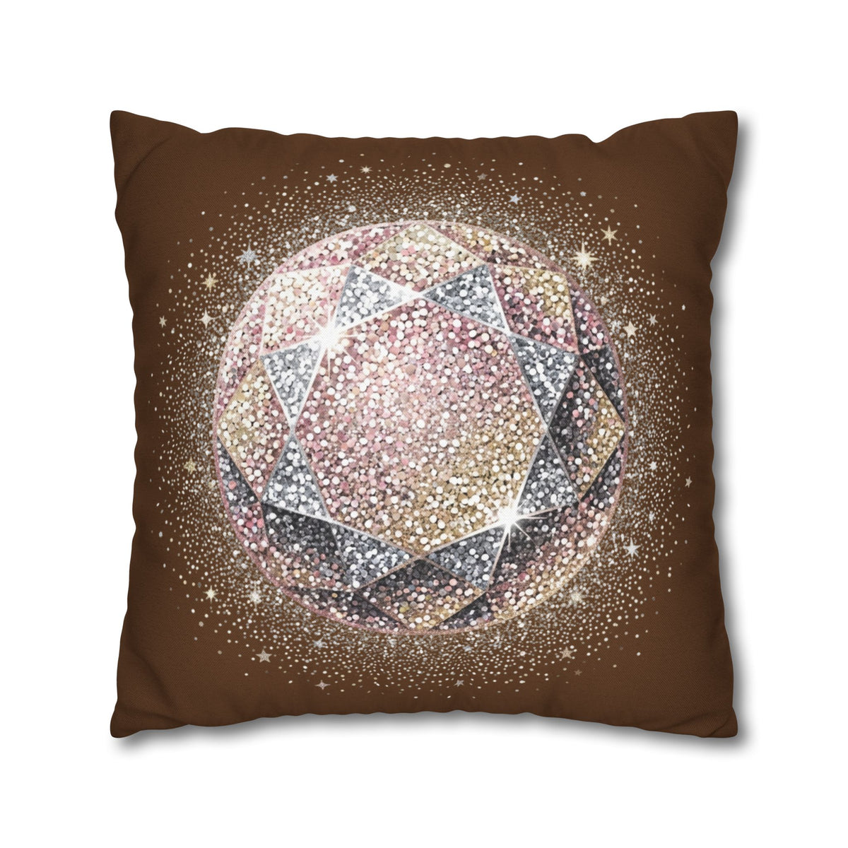 Glittery Brown Spun Polyester Square Pillowcase